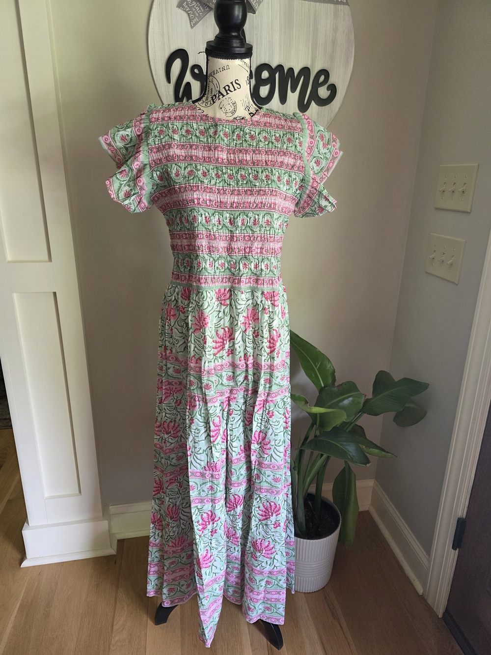Bindu Summer Floral Smocked Maxi Dress-NWT